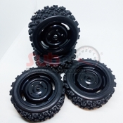 SUBRC, SBRC-T003 12MM HEX BLACK RIMS AND RUBBER TIRES FOR 1:10 RALLY