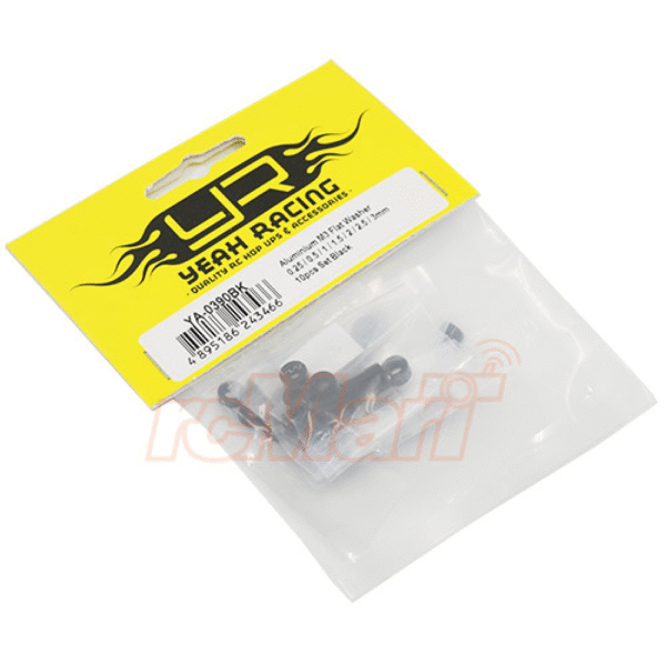YA-0390BK Yeah Racing Aluminum M3 X 6mm Flat Washer 0.25 / 0.5 / 1 / 1.5 / 2 / 2.5 / 3mm 10pcs Set Black - Image 2