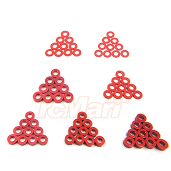 YA-0390RD Yeah Racing Aluminum M3 X 6mm Flat Washer 0.25 / 0.5 / 1 / 1.5 / 2 / 2.5 / 3mm 10pcs Set Red