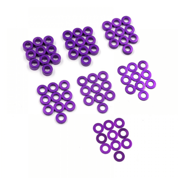 YA-0390PP Yeah Racing Aluminum M3 X 6mm Flat Washer 0.25 / 0.5 / 1 / 1.5 / 2 / 2.5 / 3mm 10pcs Set Purple - Image 2