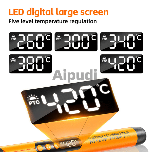 SBRC-TL021 USB Rechargeable Portable Cordless Soldering Iron Kit Digital Display Adjustable Temperature Soldering Pen with 5 Heat Functions - Image 6