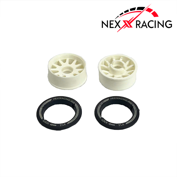 NXUSA-EVO-F-1W Nexx Racing “JUD” threaded carbon-fiber reinforced EVO Flanged Front Wheels (2) pcs for Mini-Z (WHITE) OFF -1