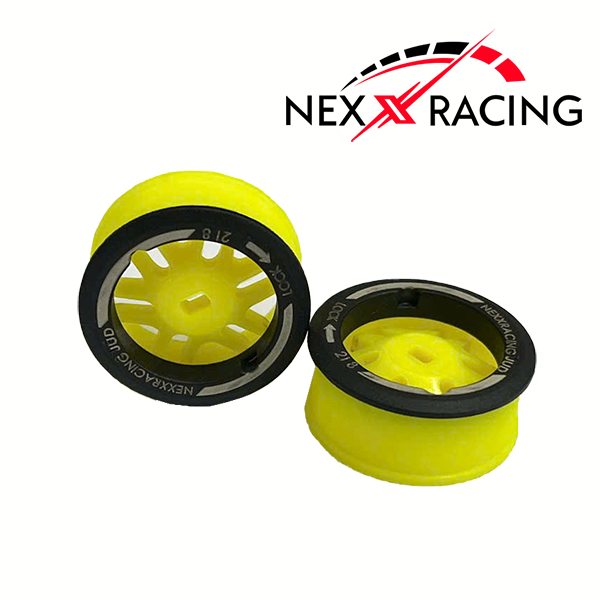 NXUSA-EVOAWD-F0 Nexx Racing “JUD” threaded carbon-fiber reinforced EVO AWD Flanged Front Wheels (2) pcs for Mini-Z (YELLOW)